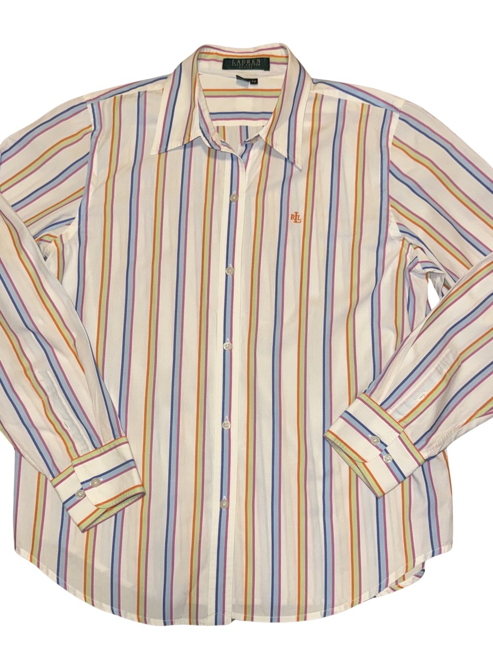 Lauren Ralph Lauren PM White Button-Down Shirt with Multicolor Stripes
